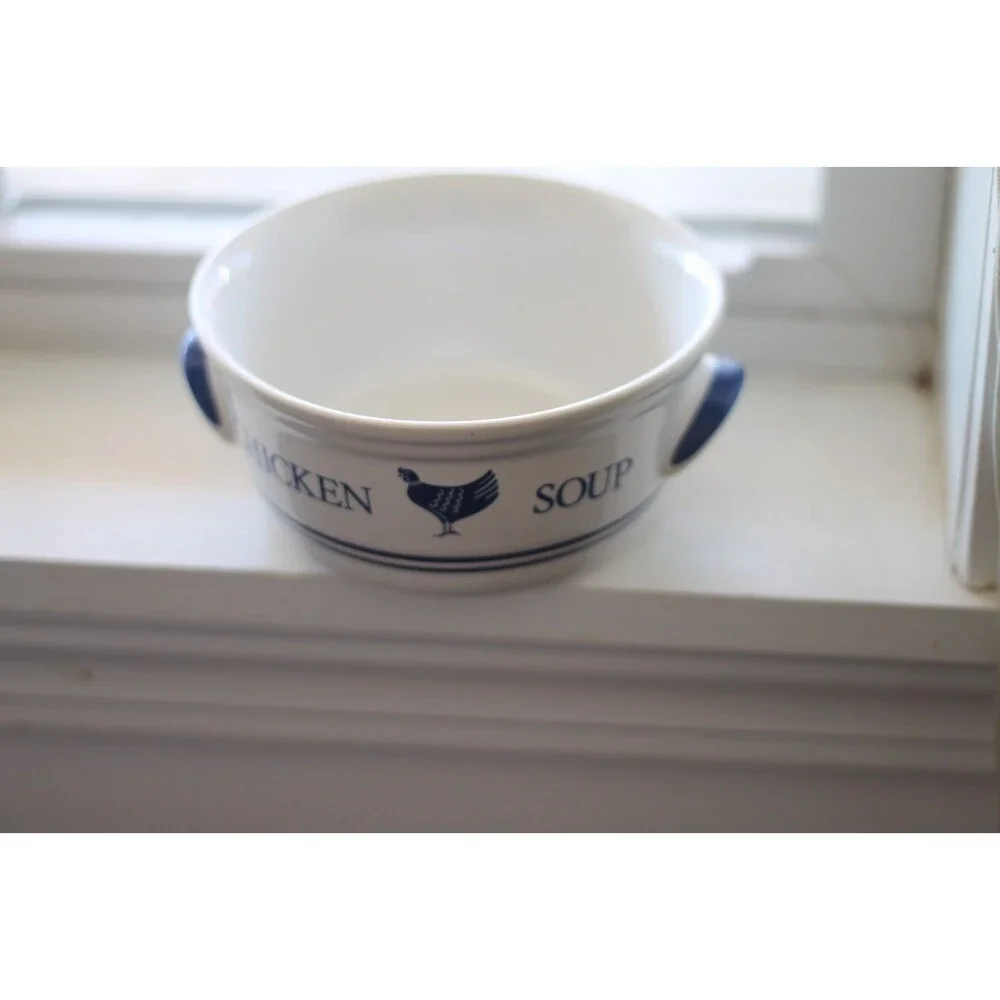 Vintage F.T.D.A. 1986 Ceramic Chicken Soup Bowl with Handles